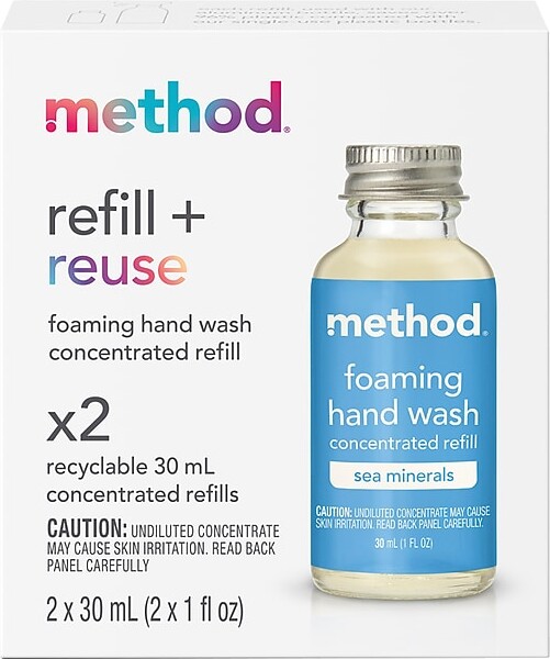 Method Products Refill + Reuse Foaming Hand Soap Refill, Sea Minerals Scent, 1 Fl. Oz., 2/Pack (356009)