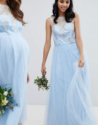 Bardot Chi Chi London Neck Sleeveless Maxi Dress With Premium Lace And Tulle Skirt