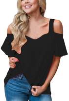 Thumbnail for your product : SEBOWEL Women's Cold Shoulder Cut Out Ruffle Sleeve Asymmetric Hem Blouse Top T-shirt