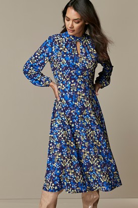 Wallis PETITE Blue Floral Print Midi Dress