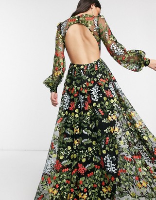 ASOS EDITION summer floral embroidered maxi dress with open back