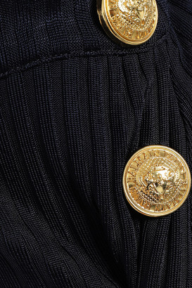 Balmain Wrap-effect Button-embellished Ribbed-knit Maxi Skirt