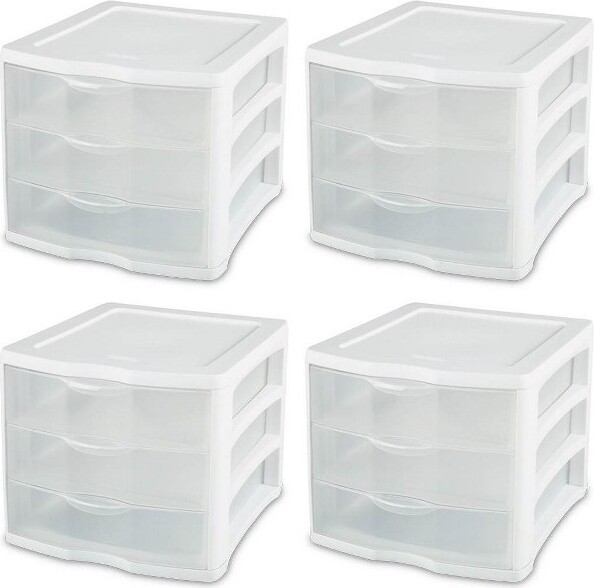 Sterilite Clearview Compact Portable 3 Drawer Storage Organizer Cabinet 8 Pack