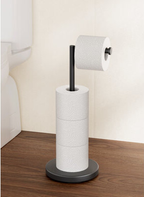 Kes Toilet Paper Holder Stand 2X Weighted Base with Reverse for 4 Rolls, 18/8 Stainless Steel Rustproof Tissue Holder, Matte Black
