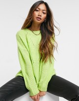 Thumbnail for your product : AX Paris chunky chevron cable knit sweater in lime