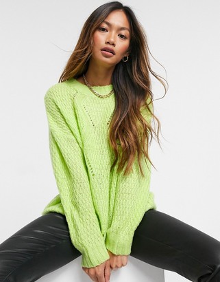 AX Paris chunky chevron cable knit sweater in lime