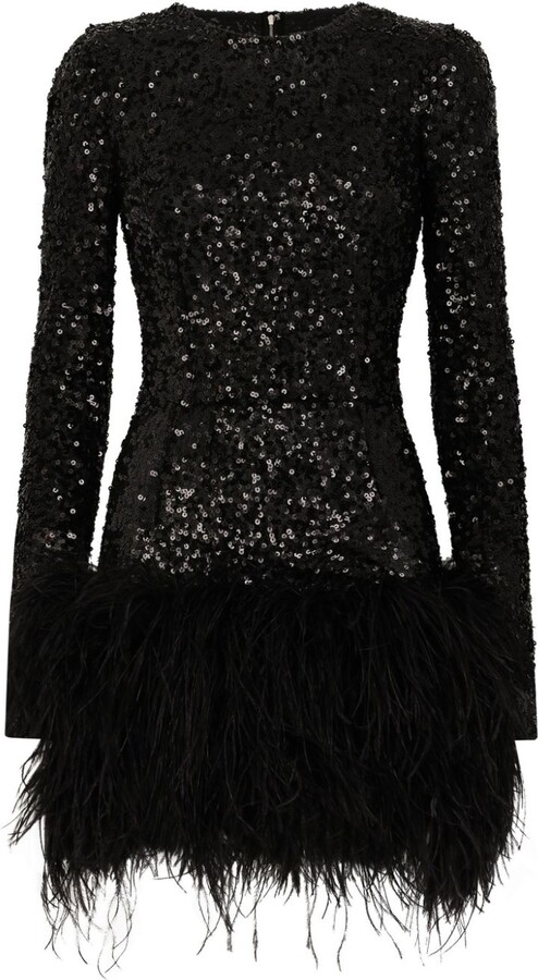 Chemical Attraction Feather Trim Sequined Mini Dress