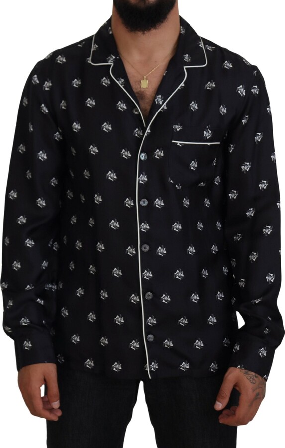 Dolce & Gabbana Black/White Heart Print Silk Pajama Shirt 4XL Dolce &  Gabbana
