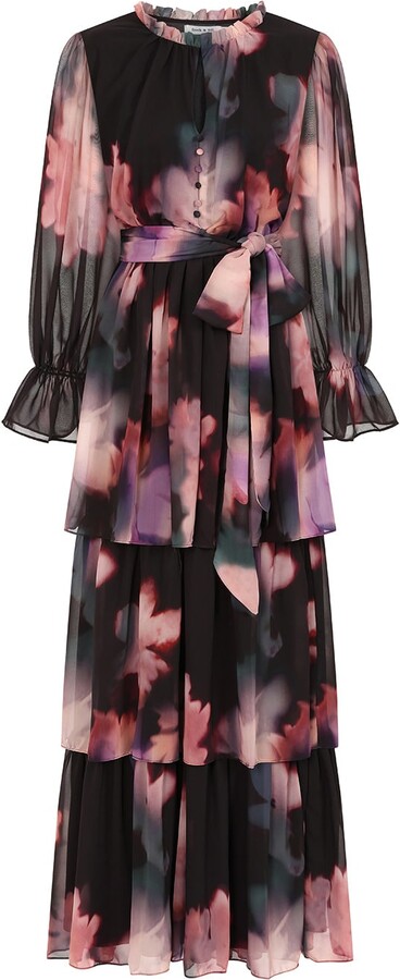 Frock and Frill Reya Black Floral Print Tiered Maxi Dress