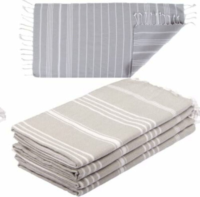 Turkish Cotton Hand Towels - 4 Pack, 18x40 Inch, Lightweight & Decorative for Bathroom, Kitchen, Travel, Gym, Yoga - Silver Gray