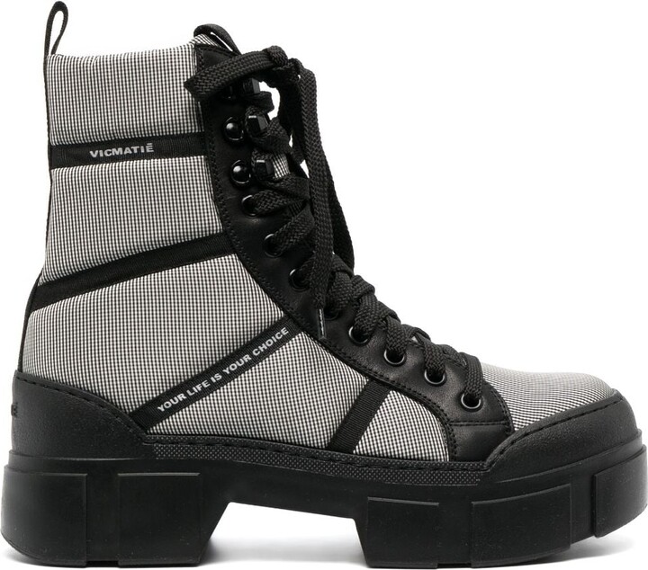 Vic Matié Check-Pattern Leather Chunky Boots - ShopStyle