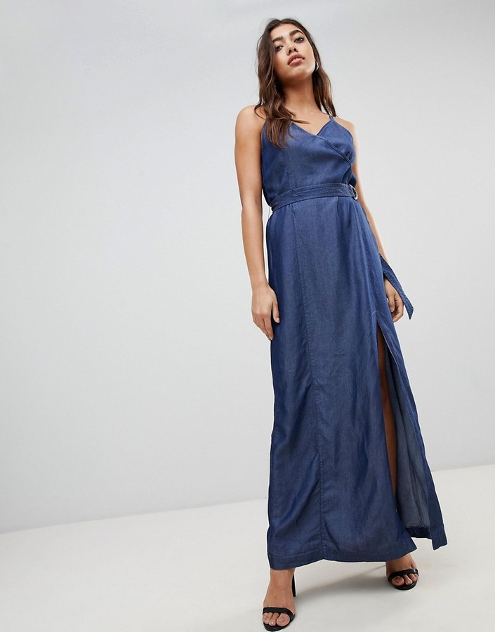 blue denim maxi dress