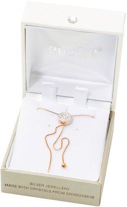 Evoke Rose Gold Plated Sterling Silver Clear Swarovski Crystals Disc Box Chain Lariat Necklace