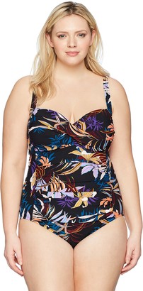 La Blanca Women's Plus Size Botanical Garden Shoulder Sweetheart One Piece Swimsuit