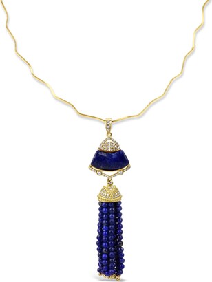 Bellus Domina - Sterling Silver Gold plated Lapis Lazuli Tassel Necklace