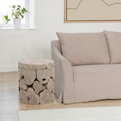 Billiot 18-inch Round Bleached Teak Root Block Style End Table