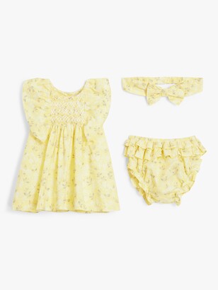 John Lewis & Partners Baby Heirloom Collection Floral Dress, Headband and Knicker Set, Yellow