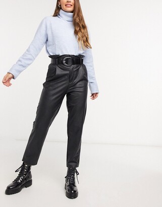 Stradivarius faux leather paperbag pants in black - ShopStyle