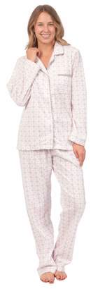Patricia from Paris Women's Cozy Fleece Long Sleeve Button Up Lounge Pajama Set (Pink Dots Button-Up,)
