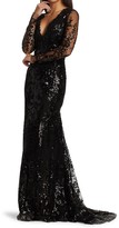 Thumbnail for your product : Naeem Khan Plunging Sequin Lace Long Sleeve Gown
