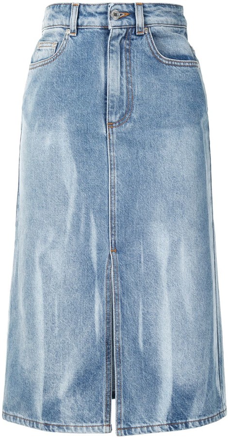 jeans skirts knee length online
