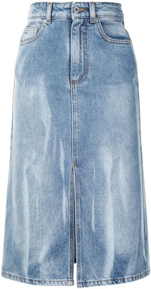 knee length stretch denim skirt
