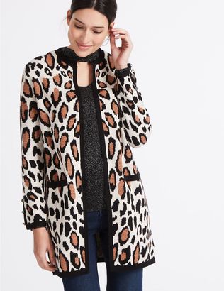 Marks and Spencer Animal Print Open Front Round Neck Cardigan