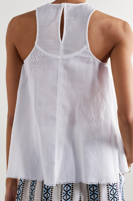 RUE MARISCAL + Net Sustain Mesh-paneled Embroidered Cotton Tank - White
