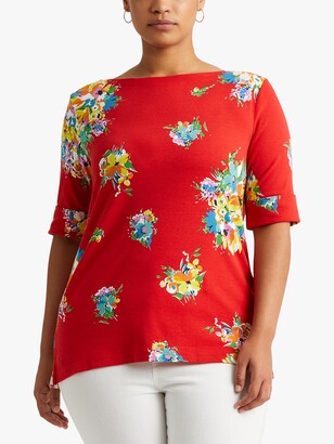 Ralph Lauren Ralph Curve Judy Floral Print Jersey Top, Bright Hibiscus/Multi
