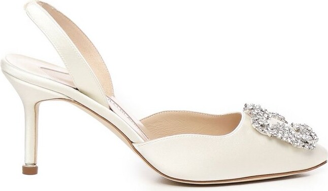 Manolo Blahnik Hangisi Embellished Buckle Slingback Pumps