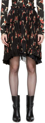 Isabel Marant Black and Red Floral Pleated Watford Minikirt