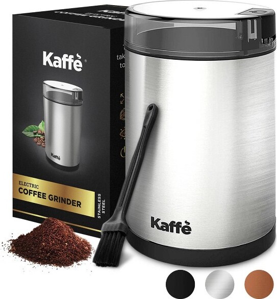 Kaffe KaffeElectricCoffeeGrinderwithCleaningBrush-Silver-KF2020:StainlessSteel,MediumGrind,3-CupCapacity