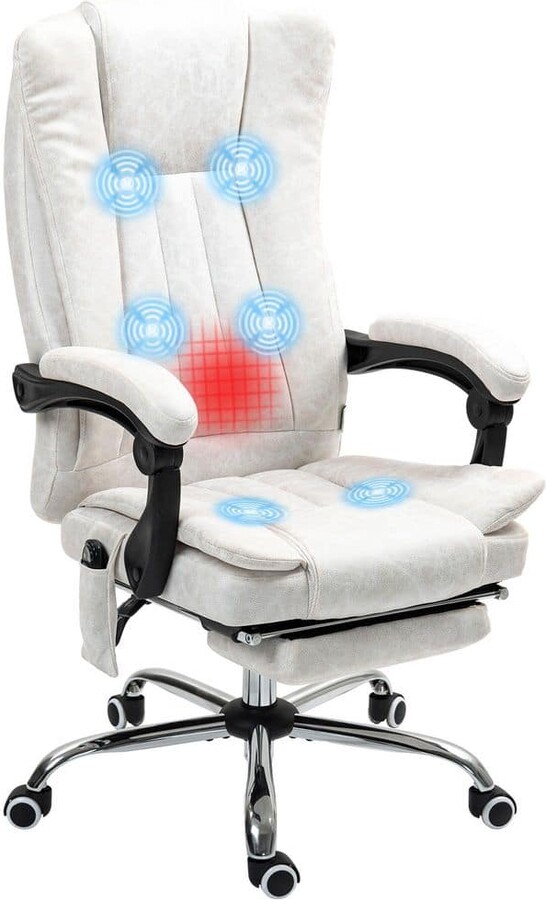 Vinsetto Microfiber Office Chair, High Back Computer Chair with 6 Point Massage, Heat, Adjustable Height, White