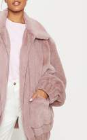 Thumbnail for your product : PrettyLittleThing Rose Pocket Front Faux Fur Coat