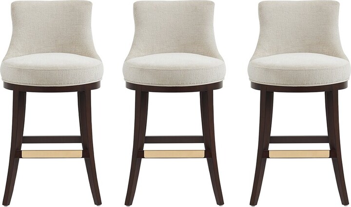 Manhattan Comfort Set Of 3 Lucia Chenille Barstools With Beech Wood Legs