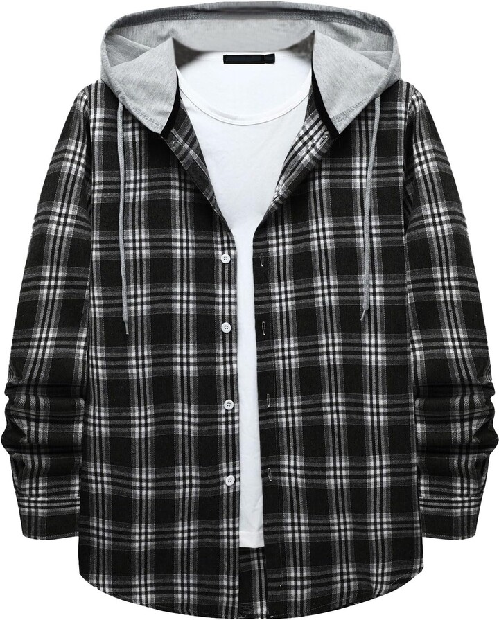 YoungLA Men's Long Sleeve Hooded Flannel Shirt