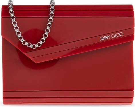 Jimmy Choo Logo Printed Chained Mini Clutch Bag