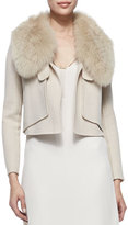 Thumbnail for your product : Halston Fox Fur-Collar Cropped Jacket, Dusty Peach