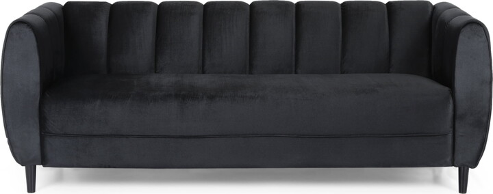 Noble House Hildred Velvet Channel Stitch Sofa, Black, Dark Brown
