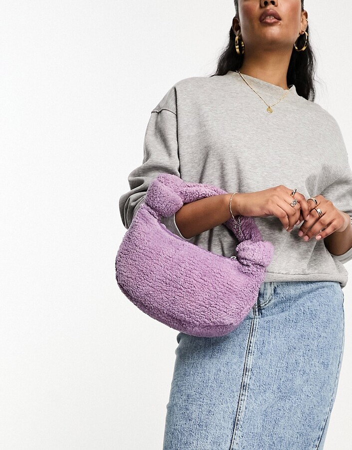 STAUD Camille Shearling Bag in Purple