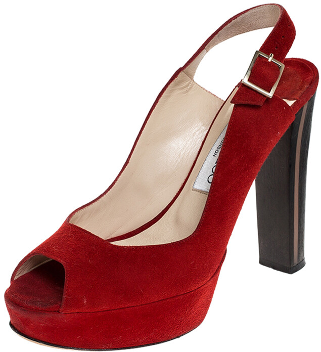 Jimmy Choo Red Suede Leather Lexy Peep Toe Platform Slingback Sandals Size  37.5 - ShopStyle