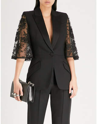 Alexander McQueen Lace-cape wool-blend and lace jacket