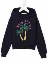 Thumbnail for your product : Palm Angels Kids Palm-Tree Embroidered Cotton Hoodie