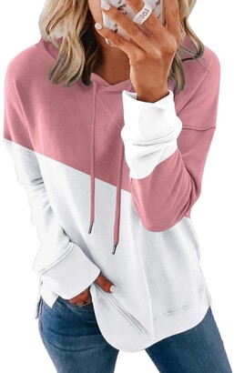 Elegancity Womens Color Block Striped Hoodies Drawstring Sweatshirts Casual Jumper Long Sleeve Hooded Pullover