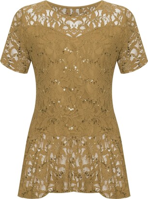 Top Fashion18 Plus Womens Lace Sequin Short Sleeve Peplum Frill Party Top  Size 14-28 Gold - ShopStyle