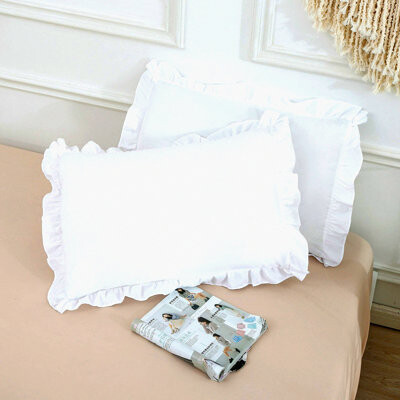 BRBCA RuffleEdge Pillow Shams - 2 Pack Brushed Microfiber Cases for Bedding. Envelope Closure, 20x26 inches, White.