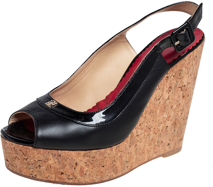 black slingback wedges