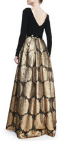 Thumbnail for your product : Theia Long-Sleeve Jacquard Skirt Gown
