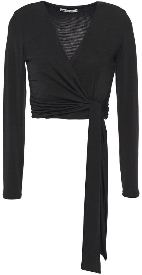 Black Jersey Wrap Top | Shop the world's largest collection of fashion |  ShopStyle UK