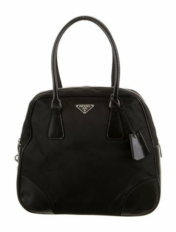 Prada LeatherTrimmed Tessuto Top Handle Bag Black ShopStyle